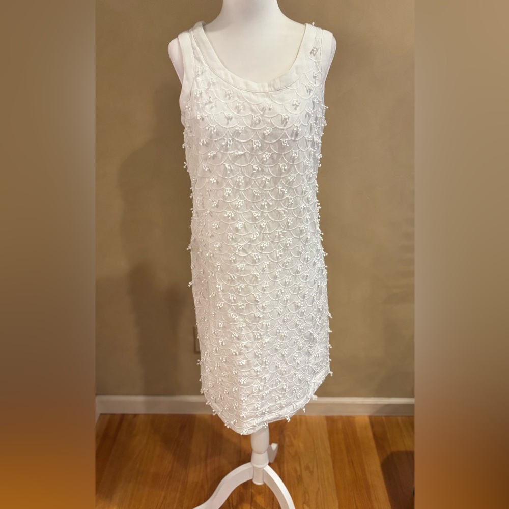 Vineyard Vines Nautical Scallop Shift Dress White 100% Linen, Lined, Size 2